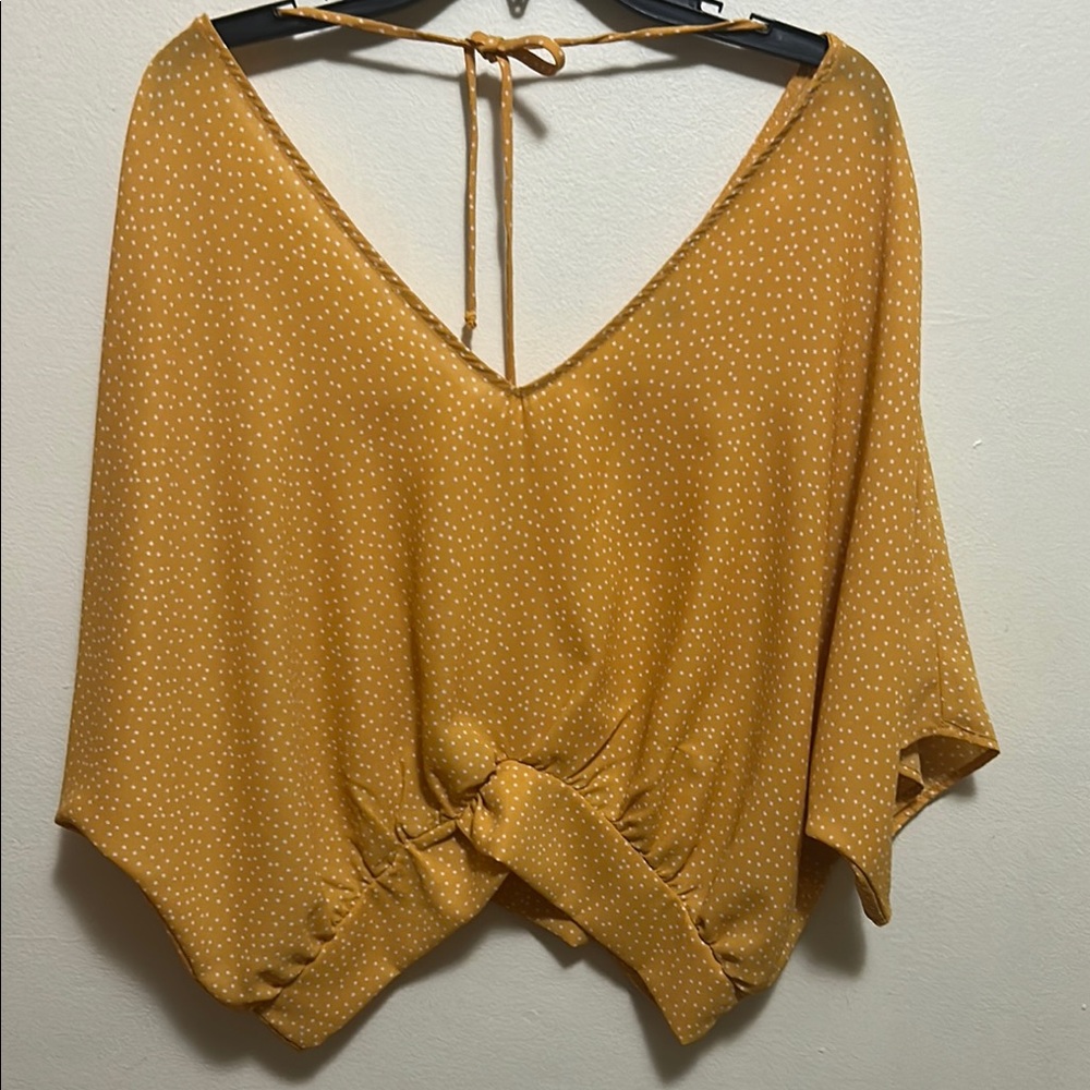 Charlotte Russe Yellow Dolman Sleeve Blouse with Tie Front